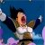 Pixelated figure with dark hair, mouth open in a shout or yell, arms raised against blue background.
