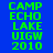 Green pixelated text 'CAMP ECHO LAKE UIGW 2010' displayed in four quadrants with blue, purple, red, and dark purple backgrounds.