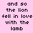 Pixelated text on a pink background with alternating white and pink rectangular sections displaying the phrase "and so the lion fell in love with the lamb".