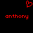 Red pixelated heart symbol above two instances of the name 'anthony' in red pixelated text on a black background.