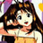 A pixelated anime-style character with long brown hair and a yellow dress holding a black microphone, next to stylized text on a black background.