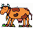 Animated contact sheet of seven 48x48 pixel cow icons with varying poses, expressions, and backgrounds including solid colors, black, and a herd scene.