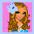 A 6-frame animated contact sheet showing a pixel-art character's full body, outfit details, and text variants on pink backgrounds with blue borders.