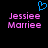 Blue pixelated heart symbol above pink pixelated text 'Jessie Marrie' on black background.