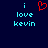 Pixelated blue text 'i love kevin' on dark background with red heart symbol above the word 'love'.