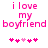 Pixelated pink text reads "i love my boyfriend" with five heart symbols below, displayed in two identical side-by-side on a white background