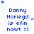Blue pixelated text 'Danny Noriega is ef in hawt =]' on white background with scattered blue and light blue stars, animated star positions across frames.