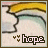 nine identical cartoon-style icons showing a yellow crescent moon above a white cloud, with the word 'hope' and two small heart symbols below