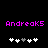 Pixelated text 'Andreak5' in bright pink above two of white and gray plus signs on a black background