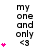 Animated icon displays "my one and only <3" text with pink heart symbols that increase in number across frames.