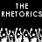Black background with white pixelated text reading THE RHETORICS RHETORICS and a of pixelated hands below