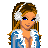 Pixel art character in winter-themed outfit with blue and white accents, shown across four animation frames on a contact sheet layout.