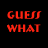 Red pixelated text on black background reads GUESS WHAT I PLAY GUITAR in four lines.