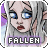 A 4x3 contact sheet of 12 animated frames showing a pixelated character with silver hair, blue eyes, and red lips against a purple background, each frame labeled "FALLEN" in stylized text below the character.