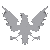 Static grayscale icon of a stylized eagle with outstretched wings and spread talons on light gray background.