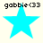 Four identical pixelated blue stars with black text "gabbie<33" above each, arranged in a on a light background