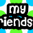 six colored with pixelated white text on each, displaying names and phrases in various fonts