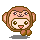 Pixel art monkey avatar with brown fur, large ears, and a smiling face in four distinct poses against gray background.