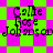 Pixelated text 'Callie Rose Johnson' on a green and pink checkered background with diamond-shaped pattern changes.