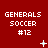 Red background with white pixelated text 'GENERALS SOCCER #12' repeated across three , featuring small animated symbols like plus signs and crosses