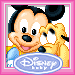 Mickey Mouse and Pluto in a pixelated animation with changing expressions, each frame featuring the 'Disney' logo on a pink border.