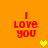Red pixelated text "I Love you" on orange background with yellow heart symbols in different positions across frames.