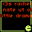 Four identical display orange text on black with a green border and pixelated 'e' icon, each reading '(3s rachel nate ut of little drama'