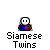 Pixelated character with white face and blue-red body appears in multiple , each showing different speech bubble text above the head