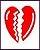 Static pixelated icon of a broken red heart with jagged edges and internal white space on a light background.