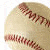 A baseball with visible stitching and partial text on its surface, paired with red pixelated text reading "BASEBALL" and "MANFRO" against black backgrounds.