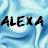 A static image of the text "ALEXA ALEXA" in bold black letters against a light blue wavy background with pixelated edges.