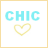 Two side-by-side pixelated images display 'CHIC' text above a yellow heart outline, differing only in border color.