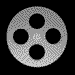 A grayscale film reel icon transitions through multiple states: circular with three holes, rotated to side view, and flattened into a vertical strip.