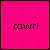 A 3x3 contact sheet of animated frames showing a pink dotted background with the text "rawr!" in black and magenta on alternating frames.