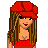 Pixel art contact sheet showing three frames of an animated icon featuring a female character with red and green clothing, plus text elements reading "Italian + Brunette = Perfect!" in red script.