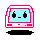Pixelated icon of a light blue screen with pink border showing two black teardrop shapes on left, then neutral face, and finally right-side cursor movement.