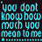 A static digital image displays repeated cyan text on a black background, forming a of identical phrases