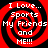 Four identical red and black spiral-patterned icons with white text reading "I Love... Sports My Friends and ME!!!" arranged in a