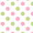 A static pattern of alternating pink and light green pixelated circles on a white background, arranged in a repeating grid with no visible text or additional elements.