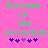 Green pixelated text reads "Princess of the soccerball" on a pink background with purple and blue star-like shapes below.