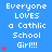 Blue background with white pixelated text reading 'Everyone LOVES a Catholic School Girl!!!' and red heart symbols in various quantities.