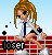 Pixel art animation of a blonde girl in school uniform running across red brick wall background with "loser" text and black dots on light blue sky.