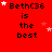 Red background with repeated text 'BethC36 is the best' and scattered white and pink stars, showing animation changes in star positions across frames.