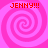 Four identical pink spiral patterns arranged in a with red text reading JENNY!!! above each spiral