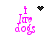 Pixelated pink text "I love dogs" with a black heart icon above it, transitioning to a pixelated starburst pattern and then back to the original state.