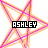 A star-shaped icon with overlapping lines in orange, pink, and purple hues; the name "ASHLEY" appears below the center.