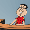 Animated cartoon character in red shirt with yellow accents at a desk, showing subtle facial expression changes across frames.