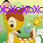 Pixelated cartoon deer with brown mane and white spots stands against green background with purple text above head.