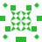 Green pixelated shapes form a symmetrical pattern with central cross and surrounding squares and crosses on white background.