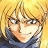 Pixelated anime-style character with blonde hair and blue clothing against a yellow background, next to black with white text